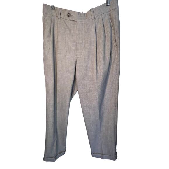 Alan Flusser men 32 micro houndstooth pleated wool linen cuffed dress pants flaw - Picture 1 of 11